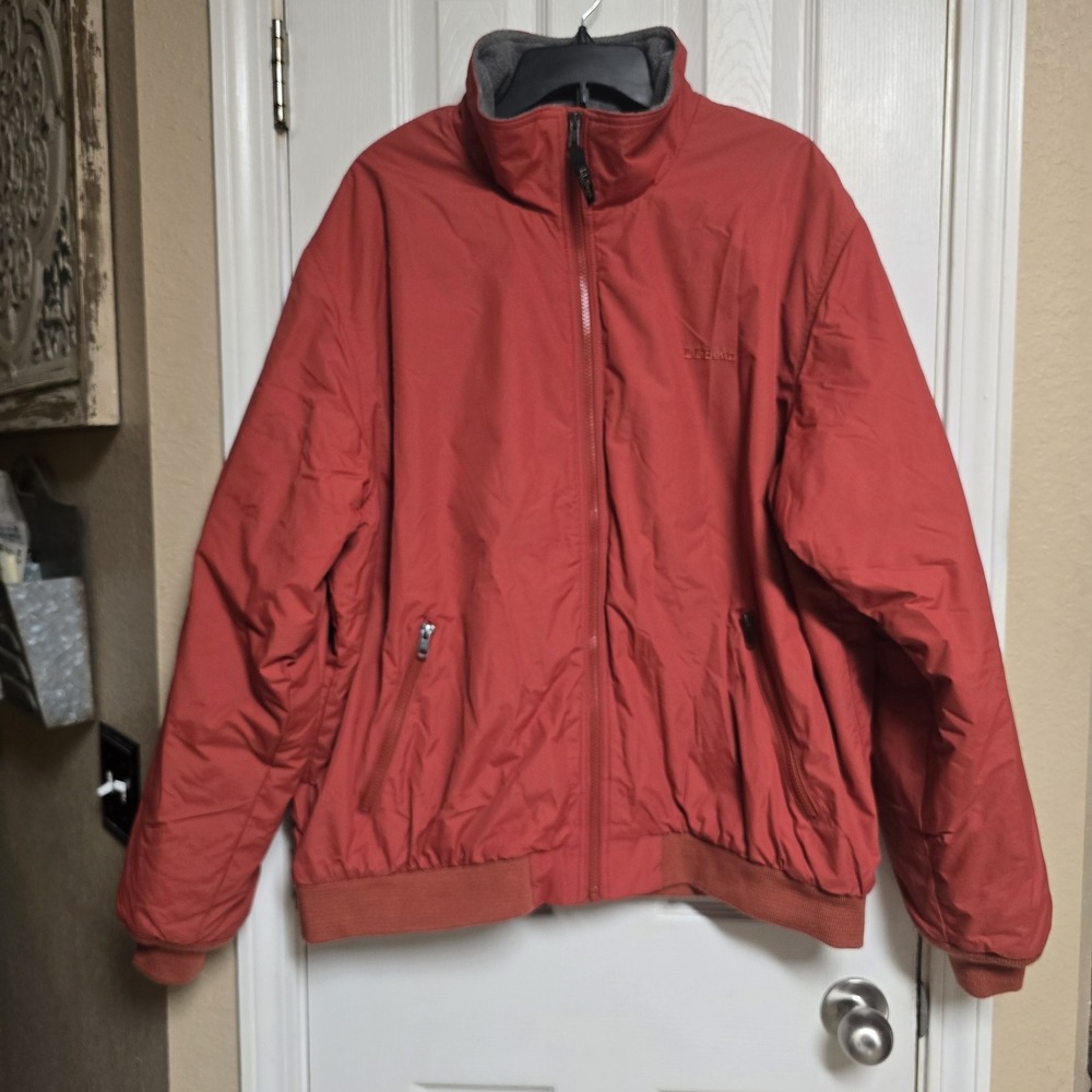 L.L.Bean Warm Up Jacket Mens XXL Red Fleece Lined Nylon Full Zip Bomber 2XL